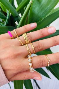 Modalamelif Pembe Detay Gold 8li Eklem Yüzük