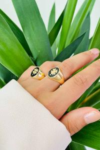 Modalamelif Siyah Mineli Yonca Yüzük