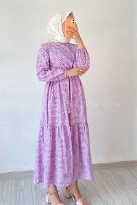 Modalamelif Beli Tunelli Papatya Desen Elbise Lila