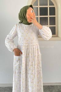 Modalamelif Yanları Cep Detaylı Ananas Modelli  Elbise Sarı