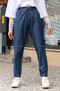 Modalamelif Beli Lastikli Salaş Pantolon Koyu Mavi