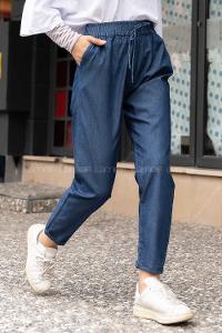 Modalamelif Beli Lastikli Salaş Pantolon Koyu Mavi