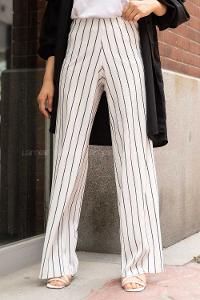 Modalamelif  Büzgülü Çizgi Desen Pantolon Beyaz-Siyah