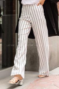 Modalamelif  Büzgülü Çizgi Desen Pantolon Beyaz-Siyah