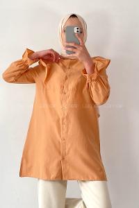 Modalamelif Önü Düğmeli Omuz Fırfır Detaytlı Gömlek Camel