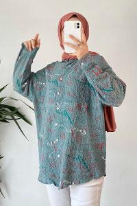 Modalamelif Yazı Baskı Detaylı Gofre Gömlek Mint