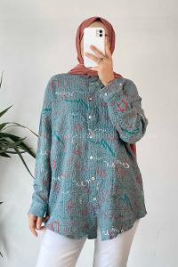 Modalamelif Yazı Baskı Detaylı Gofre Gömlek Mint