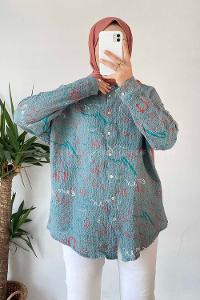 Modalamelif Yazı Baskı Detaylı Gofre Gömlek Mint