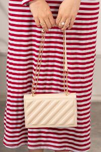 Modalamelif Kabartma Kapak Kilitli Çanta Krem