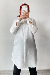 Modalamelif Önü Gizli Düğmeli Taş Motif Detaylı Gömlek Ekru