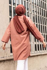 Modalamelif Gizli Cep Düşük Kol Gömlek Gül