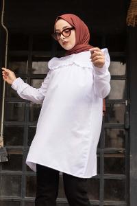 Modalamelif Hakim Yaka Fırfırlı Tunik Beyaz