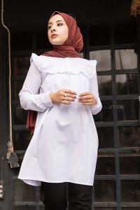 Modalamelif Hakim Yaka Fırfırlı Tunik Beyaz