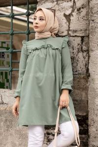 Modalamelif Hakim Yaka Fırfırlı Tunik Haki