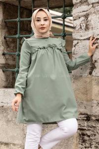 Modalamelif Hakim Yaka Fırfırlı Tunik Haki