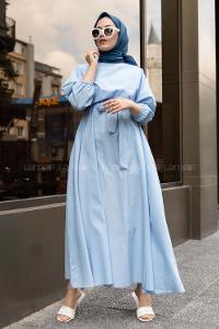 Modalamelif  Kol ve Bel Lastikli Elbise Açık Mavi