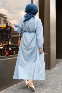 Modalamelif  Kol ve Bel Lastikli Elbise Açık Mavi