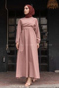 Modalamelif  Kol ve Bel Lastikli Elbise Gül Rengi