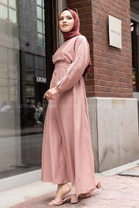 Modalamelif  Kol ve Bel Lastikli Elbise Gül Rengi