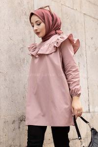 Modalamelif Önü Fırfır Detaylı Kol Lastikli Tunik Gül