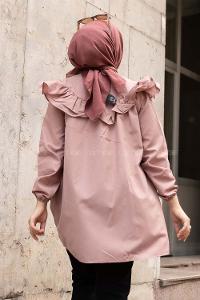 Modalamelif Önü Fırfır Detaylı Kol Lastikli Tunik Gül