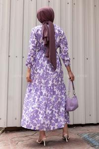 Modalamelif Soyut Model Kuşaklı Elbise Lila