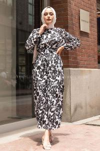 Modalamelif Soyut Model Kuşaklı Elbise Siyah