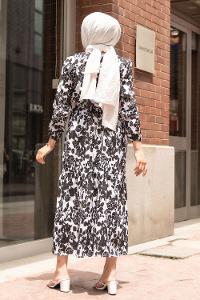 Modalamelif Soyut Model Kuşaklı Elbise Siyah