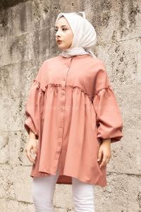 Modalamelif Önü Düğmeli Fırfırlı Gül Rengi