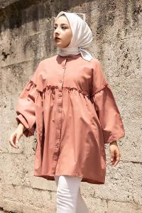 Modalamelif Önü Düğmeli Fırfırlı Gül Rengi