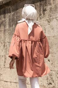 Modalamelif Önü Düğmeli Fırfırlı Gül Rengi