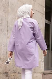 Modalamelif Gizli Cep Düşük Kol Gömlek Lila