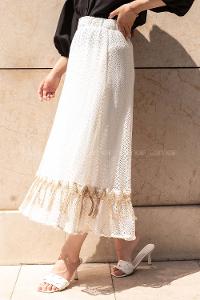 Modalamelif Güpür Detaylı İçi Astarlı Etek Bej