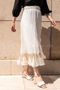 Modalamelif Güpür Detaylı İçi Astarlı Etek Bej