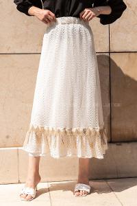 Modalamelif Güpür Detaylı İçi Astarlı Etek Bej