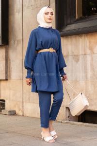 Modalamelif Hasır Kemerli Kolu Lastikli İkili Takım İndigo