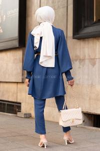 Modalamelif Hasır Kemerli Kolu Lastikli İkili Takım İndigo