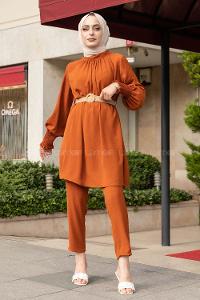 Modalamelif Hasır Kemerli Kolu Lastikli İkili Takım Taba