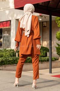 Modalamelif Hasır Kemerli Kolu Lastikli İkili Takım Taba