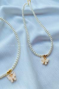 Modalamelif İnci Boncuk Beyaz Kelebek Kolye