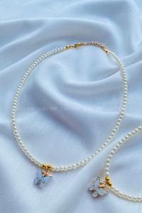 Modalamelif İnci Boncuk Mavi Kelebek Kolye