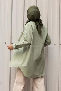 Modalamelif Kapak Cep Detaylı Önü Boydan Düğmeli Gömlek Çağla Yeşili