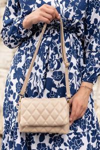 Lamelif Kapak Kilitli Kapitone Çanta Vizon-Gri