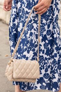 Lamelif Kapak Kilitli Kapitone Çanta Vizon-Gri