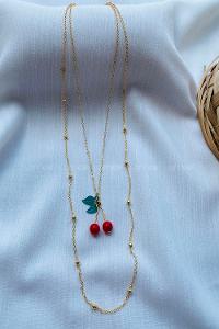 Modalamelif Kırmızı Kiraz 2li Kolye