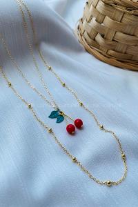 Modalamelif Kırmızı Kiraz 2li Kolye