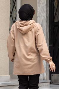 Modalamelif Önü Yarım Fermuarlı Kapüşon Detaylı  Sütlü Kahve