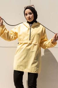 Modalamelif Önü Yarım Fermuarlı Kapüşon Detaylı  Tunik Sarı