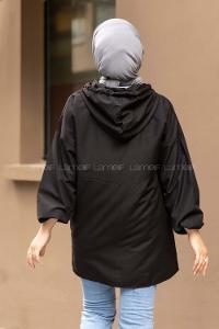 Modalamelif Önü Yarım Fermuarlı Kapüşon Detaylı  Tunik Siyah