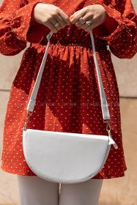 Modalamelif  Yarım Ay - D Model Askılı Ayarlanabilir Omuz Çantası Beyaz